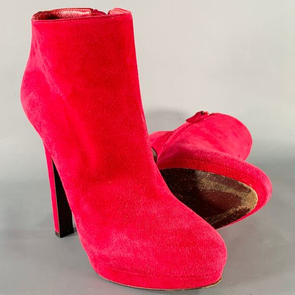 ALEXANDER MCQUEEN Size 8 Red Suede Platform Ankle Boots - Picture 5 of 13